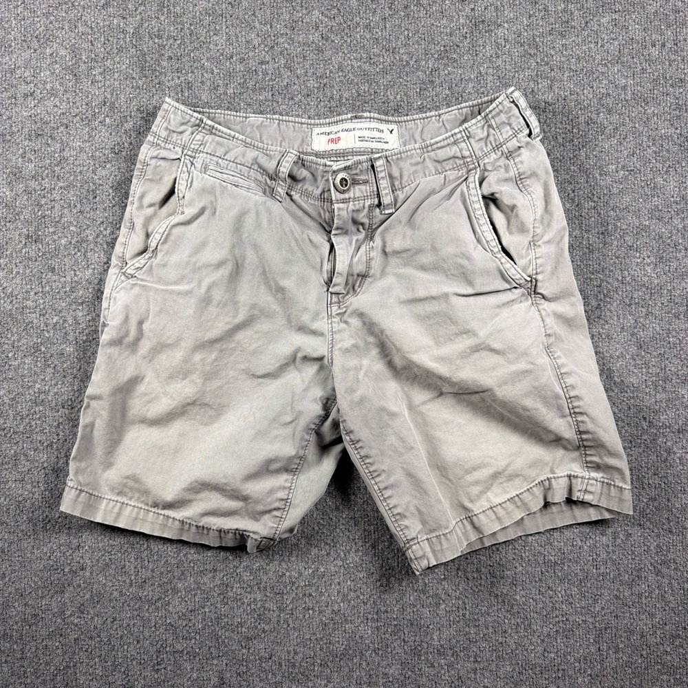 American Eagle Prep Shorts Mens 30 Gray Cotton Twill Flat Front Casual